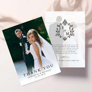 Elegant Crest Monogram Photo Wedding Thank You Card