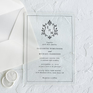 Elegant Crest Monogram Wedding Acrylic Invitations
