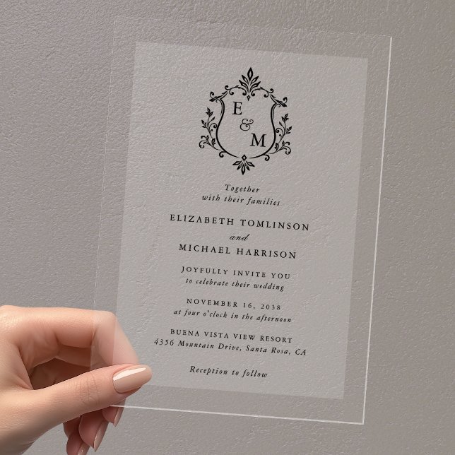 Elegant Crest Monogram Wedding Acrylic Invitations (Elegant Crest Monogram Wedding Acrylic Invitations)