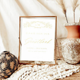 Elegant crest monogram Wedding  Guestbook sign