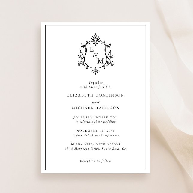 Elegant Crest Monogram Wedding Invitation (Elegant Crest Monogram Wedding Invitation)