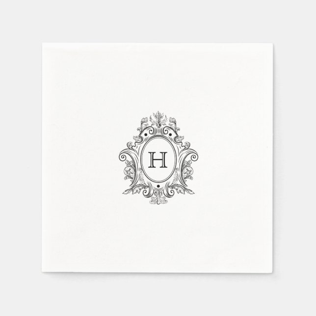Elegant Crest Monogram Wedding Napkin (Front)