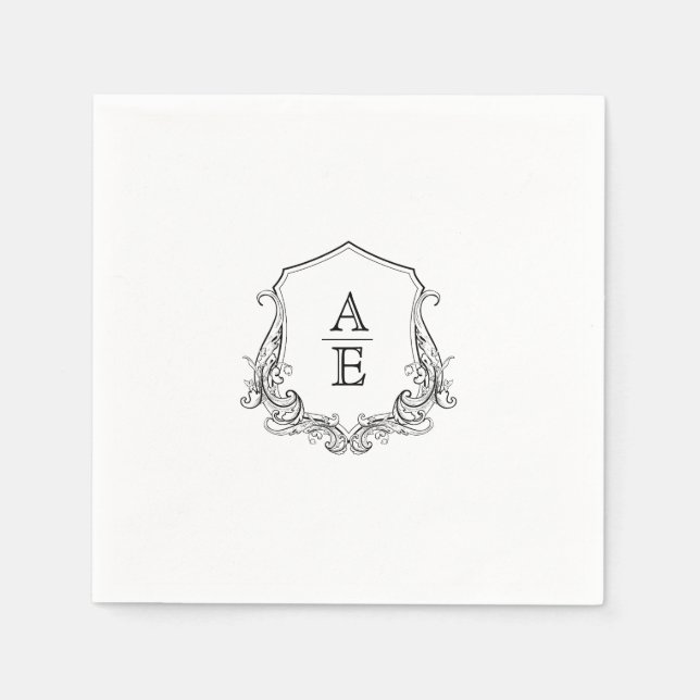 Elegant Crest Monogram Wedding Napkin (Front)