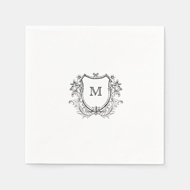 Elegant Crest Monogram Wedding Napkin (Front)