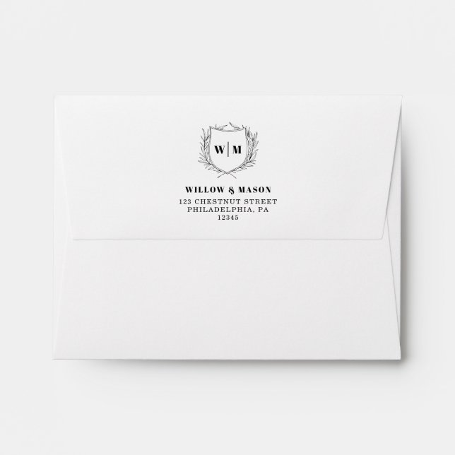 Elegant Crest Monogram Wedding Return Address Enve Envelope (Back (Top Flap))