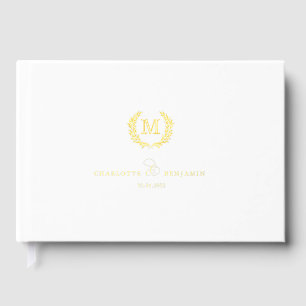 Elegant Crest Monogram Wedding White Guest Book