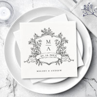 Elegant Crest Monograms Wedding Black & White