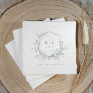 Elegant Crest Sage Green Wedding Logo Napkin