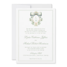 Elegant Crest w/ Sage Green Bow | Monogram Wedding