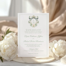Elegant Crest w/ Sage Green Bow | Monogram Wedding