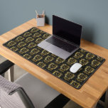 Elegant Crested Monogram Name Matte Black | Gold Desk Mat<br><div class="desc">Elegant crest with your initial and first (or last) name below fashioned into a pattern repeat on a matte black background for a look that is timelessly elegant for office or home office.  Composite design by Holiday Hearts Designs.</div>