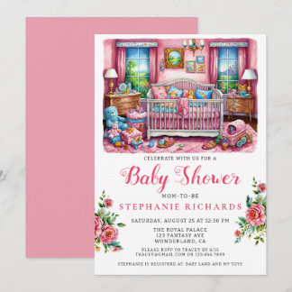 Elegant Crib Pink Nursery Room Baby Shower Invitation