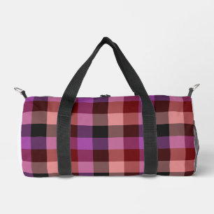 Elegant crimson and plum plaid seamless pattern duffle bag