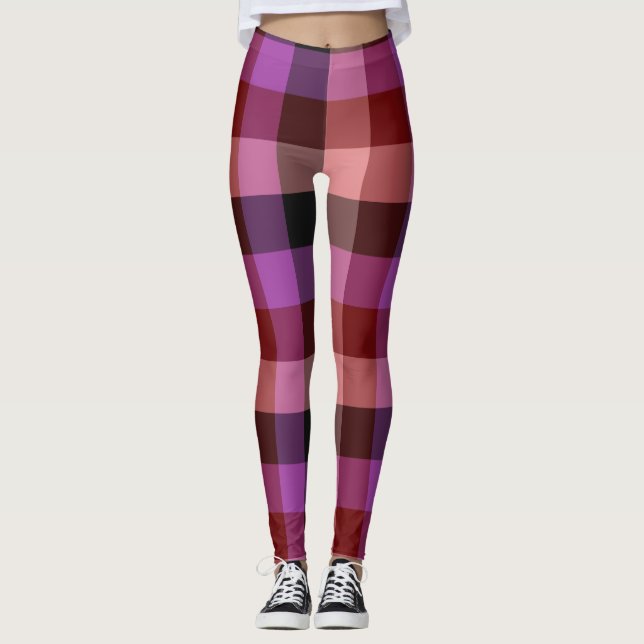 Elegant crimson and plum plaid seamless pattern  leggings (Front)