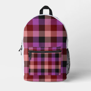 Elegant crimson and plum plaid seamless pattern printed backpack
