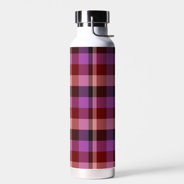 Elegant crimson and plum plaid seamless pattern  water bottle (Left)