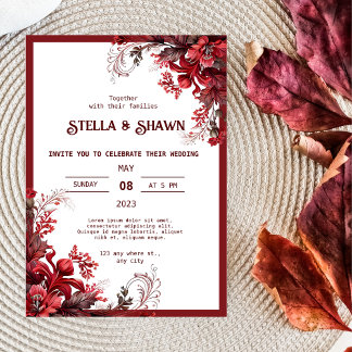  Elegant Crimson Blooms: A Love Blossom Invitation