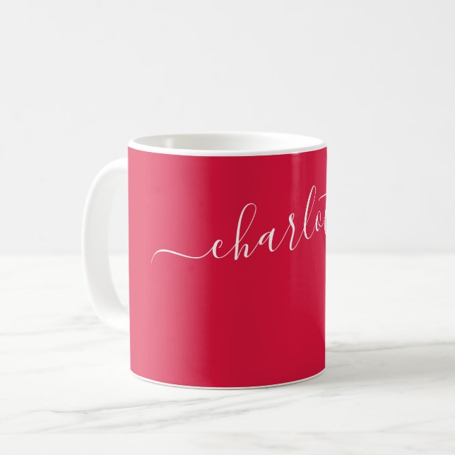 Elegant Crimson Colour Modern Name Personalised Coffee Mug (Front Left)