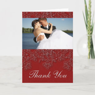 Elegant crimson floral wedding photo thank you card