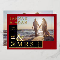 Elegant Crimson Gold Foil Mr and Mrs Wedding Photo