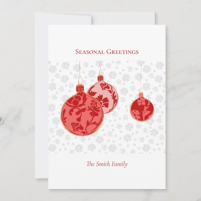 Elegant Crimson Minimal Floral Ornaments Holiday Card (Front)