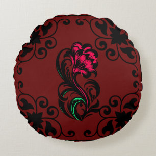 Elegant Crimson Paisley Custom Soft Round Cushion