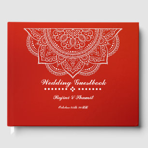 Elegant Crimson Paisley Mandala Guest Book