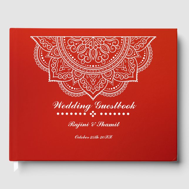 Elegant Crimson Paisley Mandala Guest Book (Front)
