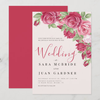 Elegant Crimson & Pink Roses Wedding Invitation