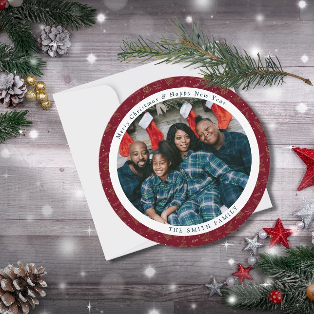 Elegant Crimson Red Christmas Greetings with Photo Holiday Card (Creator Uploaded)