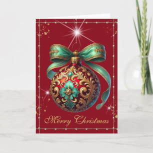 Elegant Crimson Red Gold Luxury Bauble Holiday Card