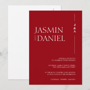 Elegant Crimson Red Monogram Initials Wedding Invitation