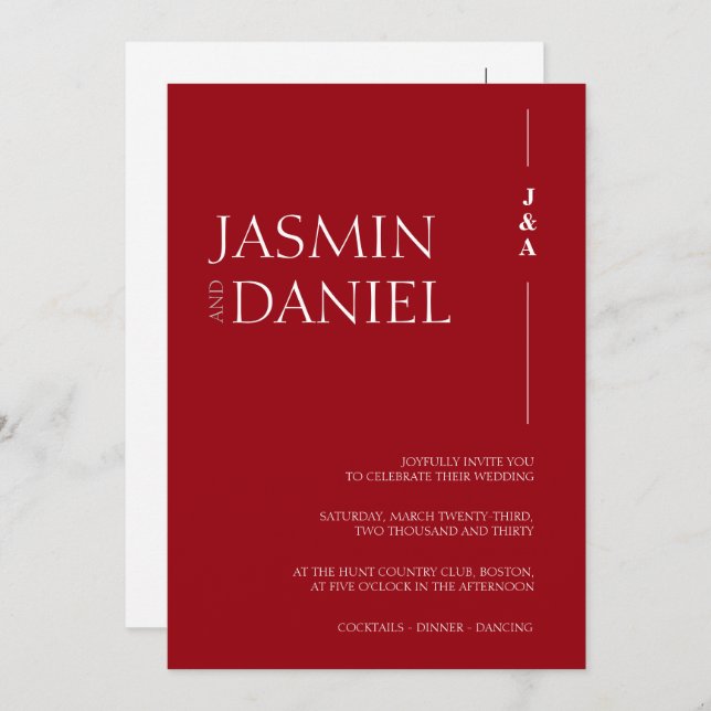 Elegant Crimson Red Monogram Initials Wedding Invitation (Front/Back)