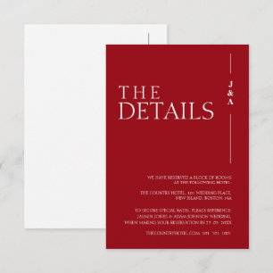 Elegant Crimson Red Monogram Wedding Details Enclosure Card
