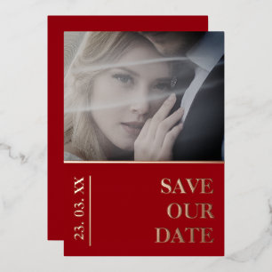 Elegant Crimson Red Photo Wedding Save the Date