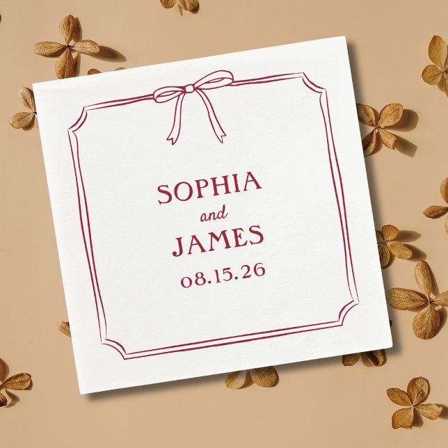 Elegant Crimson Red Simple Classic Bow Wedding Napkin (Creator Uploaded)