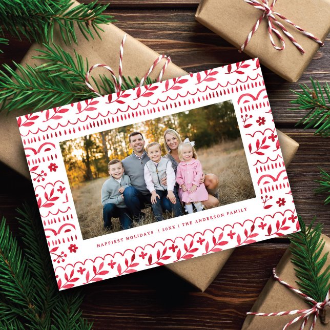 Elegant Crimson Red Watercolor Christmas Photo Holiday Card (Creator Uploaded)