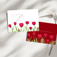 Elegant Crimson Red Wildflower Wedding Thank You