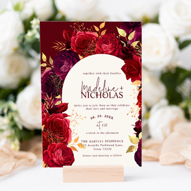 Elegant Crimson Rose Arch Wedding Invitation (Creator Uploaded)