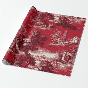 Elegant Crimson Toile - French Countryside Motifs Wrapping Paper