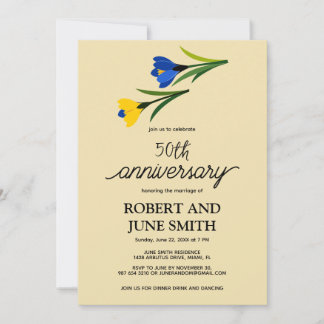 Elegant crocus flower 50th wedding anniversary  invitation