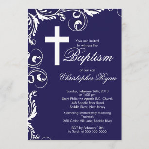 Elegant Cross Baby Boy Baptism Christening Invitation