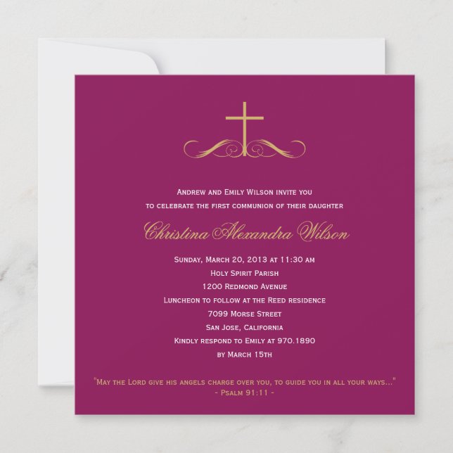 Elegant Cross Baptism/Christening/First Communion Invitation (Front)