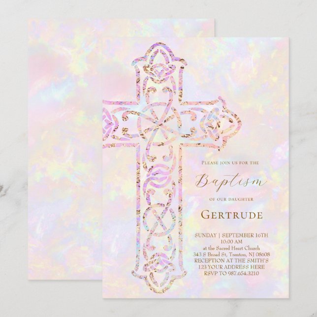 elegant cross Baptism Invitation (Front/Back)