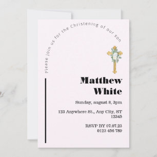 Elegant Cross Baptism Invitation   Modern Minimal