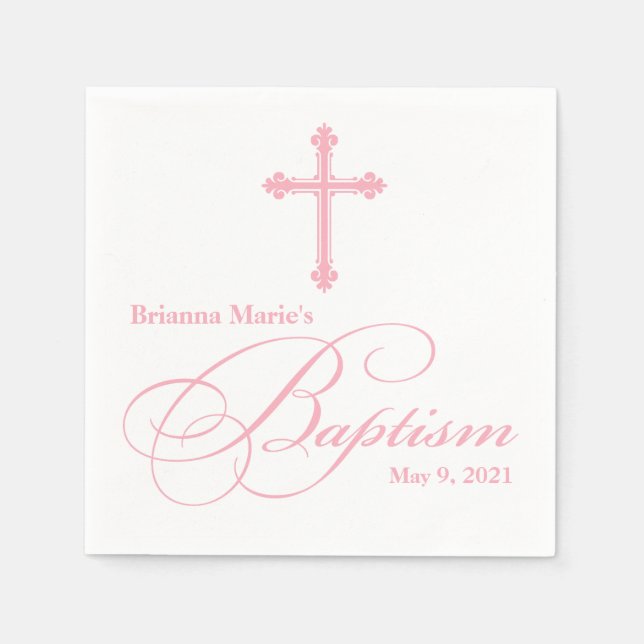 Elegant  Cross Baptism Personalised Napkin (Front)