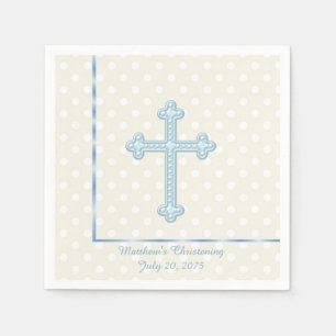 Elegant Cross Blue Christening Napkin