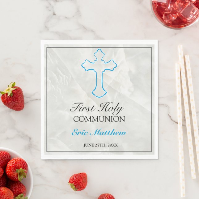 Elegant Cross Boys First Communion Napkin (Insitu)