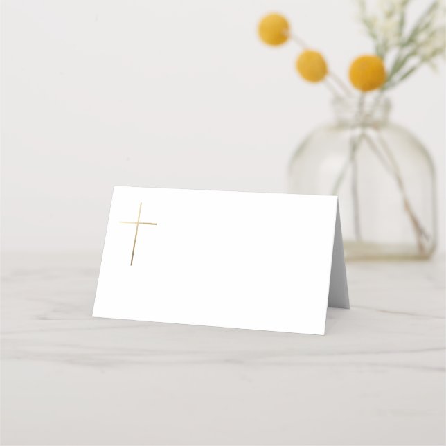 Elegant Cross Calligraphy Baptism Place Card (Front)