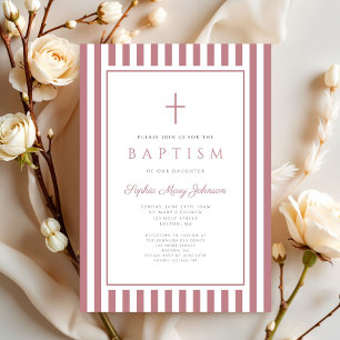 Elegant Cross Dusty Pink Girl Baptism  Invitation